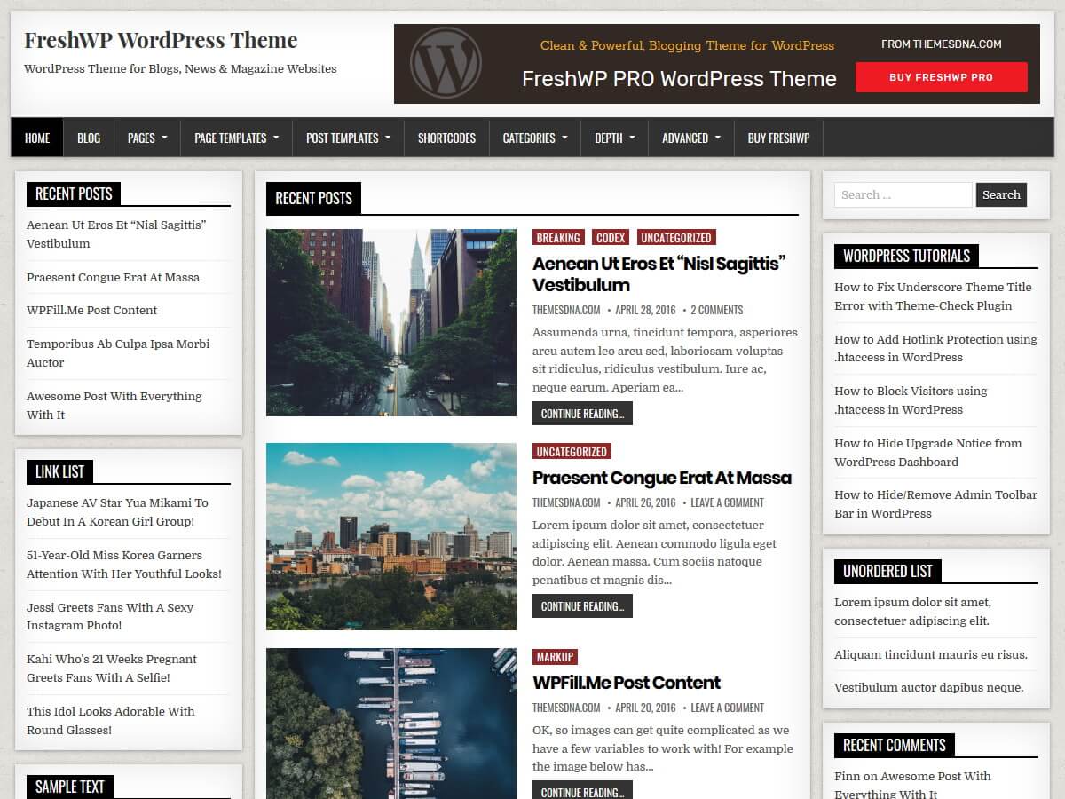 FreshWP WordPress Theme - Free Version
