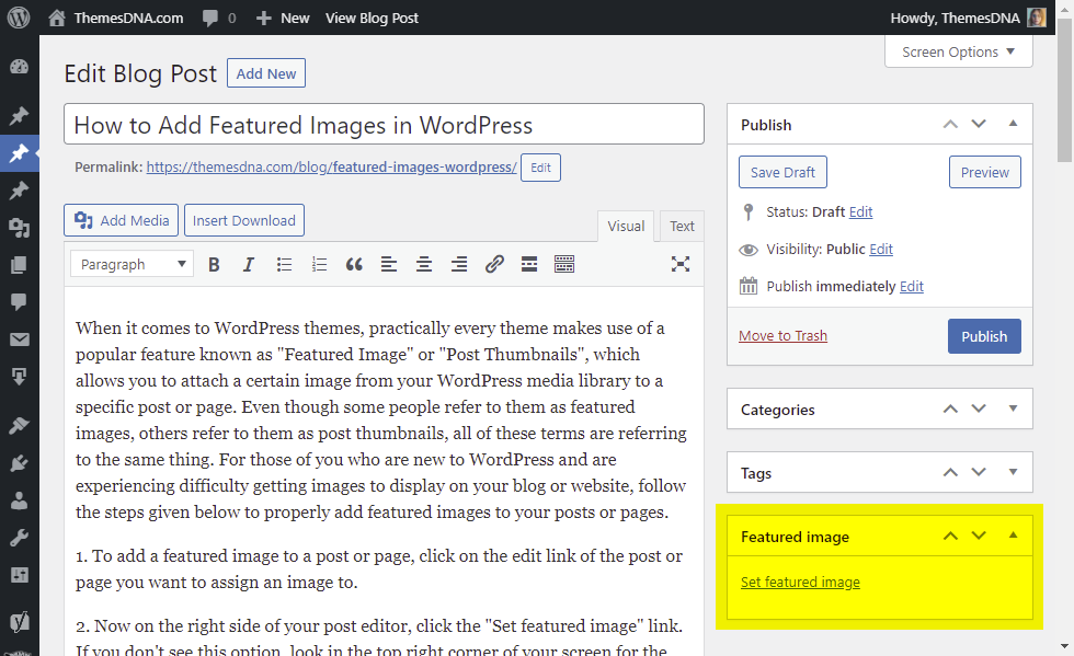 How To Set A Featured Post In Wordpress